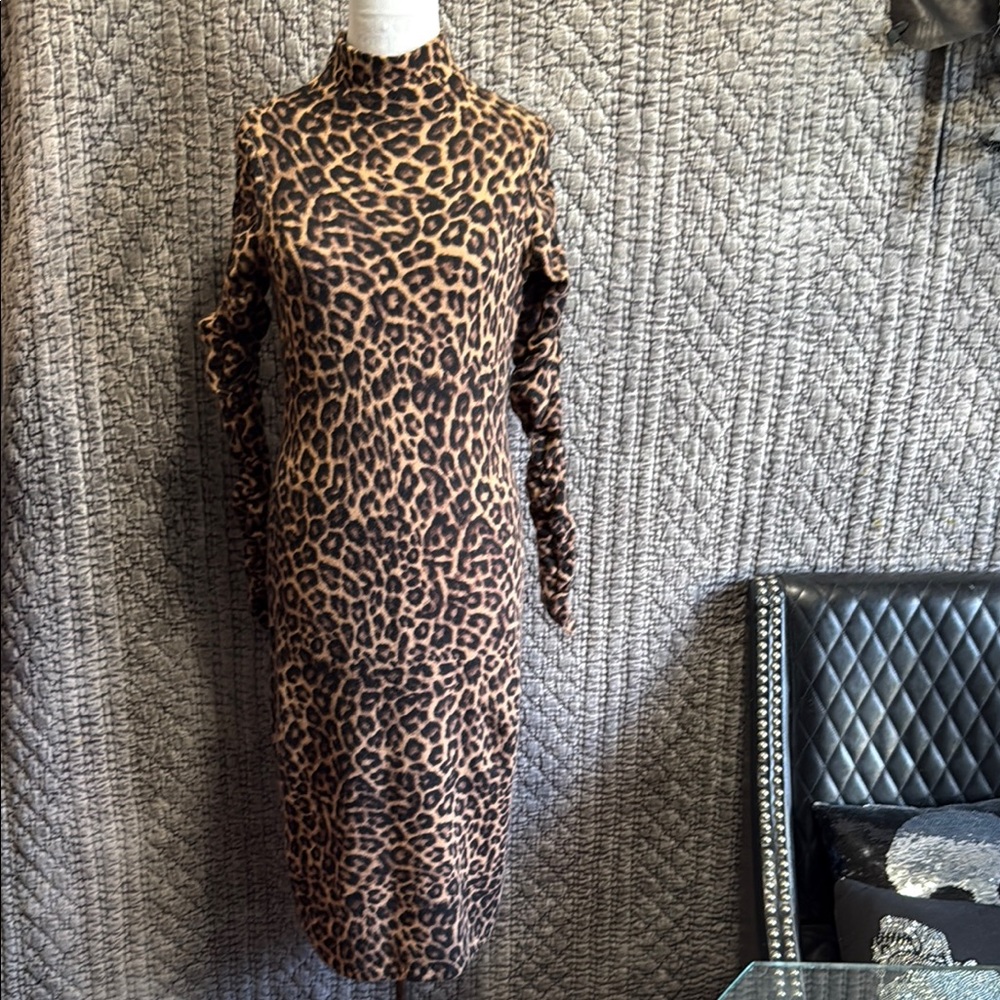 Brown Black and Tan Bodycon Long Sleeve Dress for a Night Out